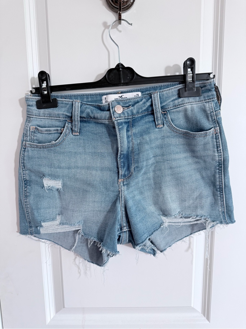 Hollister Light Blue Distressed Denim Jean Shorts